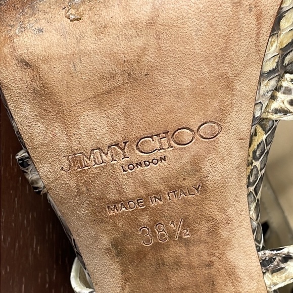 Jimmy Choo Glenys Gray Snake Python Cage Strappy Heels Stiletto Sz 38.5 - Picture 10 of 12